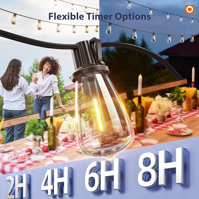 addlon 198FT(192+6) Solar String Lights Outdoor with Remote, Long-Lasting Waterproof Patio Lights, Dimmable & Timable Hanging Solar Light with 60 LED Bulbs for Outside, Yard, Garden, Camping, Gazebo