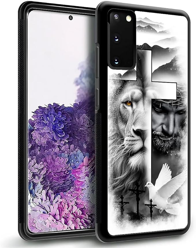 for Samsung Galaxy S20 Plus Case, Lion Cross Jesus Christ Dove Pattern Graphic Design Girl Boy Soft Silicone Hard Acrylic Shock Protection for Samsung Galaxy S20 Plus