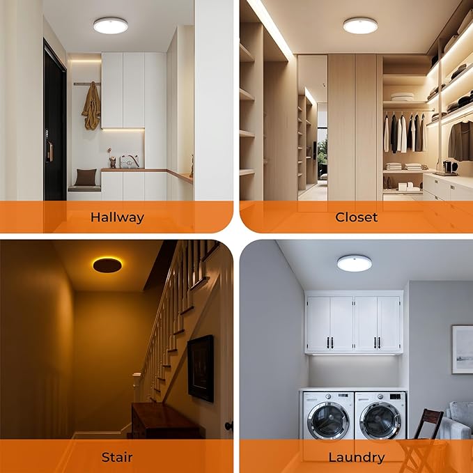 Annaror Motion Sensor Ceiling Light with Remote, Night Light 2000K, 8.7 Inch Wired Flush Mount 3000K/4000K/5000K Selectable, 1800LM Dimmable Motion Sensor Light Indoor for Closet Hallway Stairs White