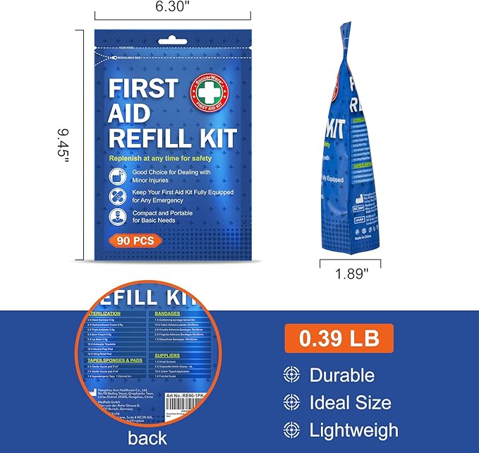 SuccorWare 90 Pieces First Aid Refill Kit - Wound Care Kit Includes Bandages for Home, Travel, Hiking - Portable Replacement Kit for First Aid Medical Supplies（1 Set）