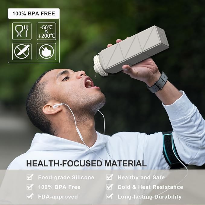 BEAUTAIL Collapsible Water Bottles 20.6oz, Silicone Foldable Portable Travel Water Bottle, BPA-Free, Leakproof Reusable for Traveling Camping Hiking Cycling Yoga Sports Outdoor, 1 Pack (Starlight)
