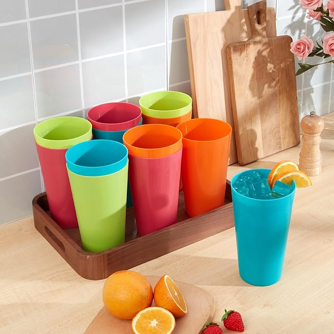 Plastic Tumblers 35-ounce Large Cups Reusable Drinking Glasses set of 12-Multicolor Unbreakable Drinkware, BPA-free, Microwave Safe