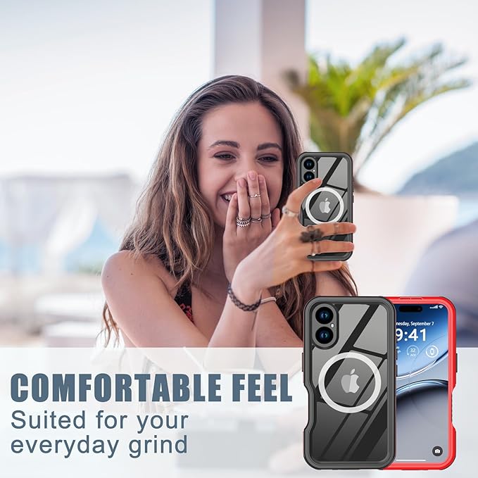 for iPhone 16 Case Waterproof, [Shockproof] [Dustproof] [IP68 Waterproof] Full-Body Hard Case Built-in [Lens Screen Protection] for Diving Case (Red, for iPhone 16 6.1in)
