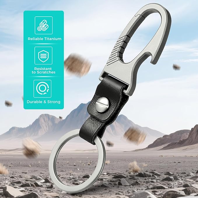 TISUR Titanium Carabiner Keychain Clip, Anti-Lost Key Ring Holder, Self-Locking Metal Gate Clip Key Chain Bottle Opener for Men Women