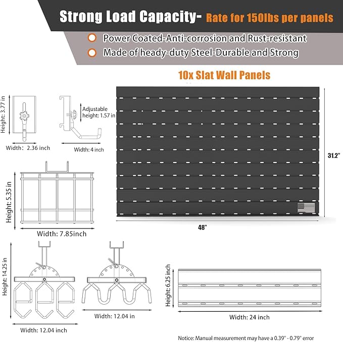 Wall Rack System - Aluminium Heavy-Duty Tactical Storage for Rifles, Carbines, Shotguns & Handguns, Modular Slatwall Organizer Holds up to 6 Rifles, 10 Pistols & 4 Mags