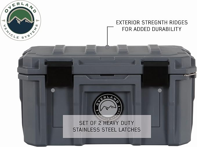 Overland Vehicle Systems 40100001 Dark Gray 53 QT Dry Box Storage with Drain, and Bottle Opener | Waterproof Seal | Heavy-Duty Latches and Nylon Handles | Keeps Gear Safe, Dry and Organized