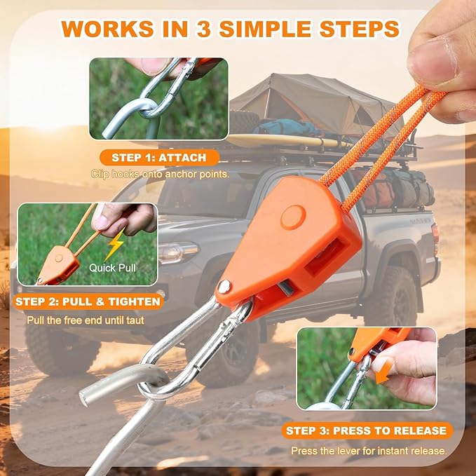 Longer 13ft Rope Ratchet 1/4 inch Straps Tie Down Rope Strap Heavy Duty Reflctive Outdoor Windproof Rope Roller Adjustable Camping Tent Hanger Grow Light Kayak Paracord 2 Pack