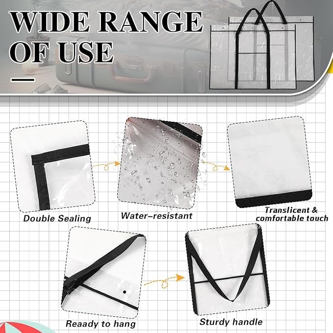Windyun 2 Pack Large Poster Storage Bag 48" x 36" Bulletin Board Holder Art Portfolio Case PVC Art Portfolio Container Bulletin Board Storage Box with Pocket for Classroom Teacher Organization(Black)