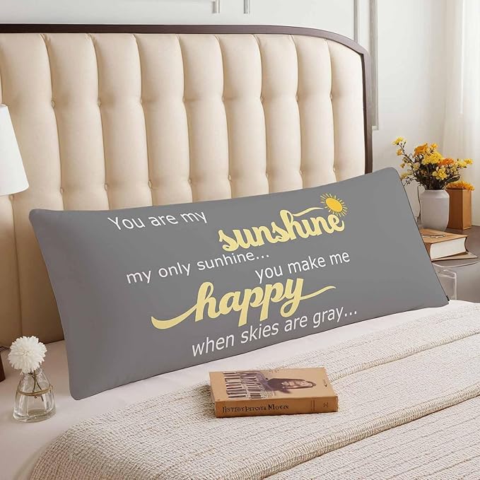 Decorative Body Pillow Covers 20x54inch Motivational Quote, You are My Sunshine Soft Body Pillow Cushion Cover Wrinkle Fade Body Pillowcases for Bed/Sofa/Couch/Patio/Balcony, Yellow