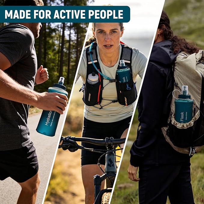 Soft Flask 700ML, TPU Collapsible Soft Water Bottle for Hydration Pack, Running Vest, Folding Water Bottle for Hiking, Cycling Hydration Flask - Slate Blue