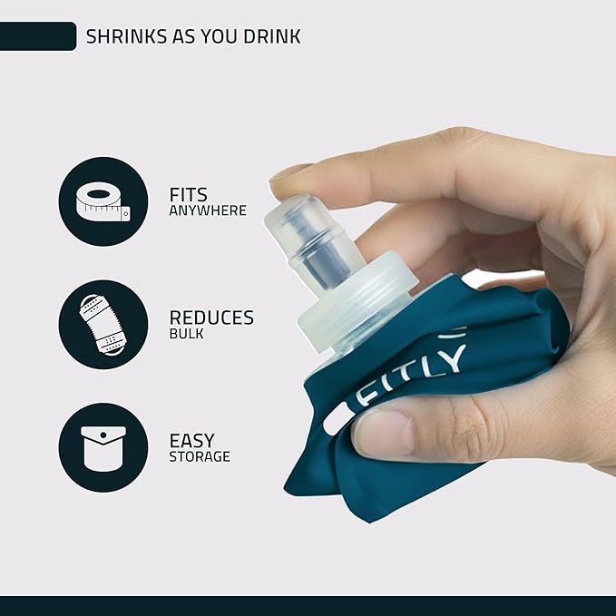 FITLY Soft Flask - Shrink As You Drink Soft Water Bottle for Hydration Pack - Folding Water Bottle Ideal for Running, Hiking, Cycling, Climbing & Rigorous Activity