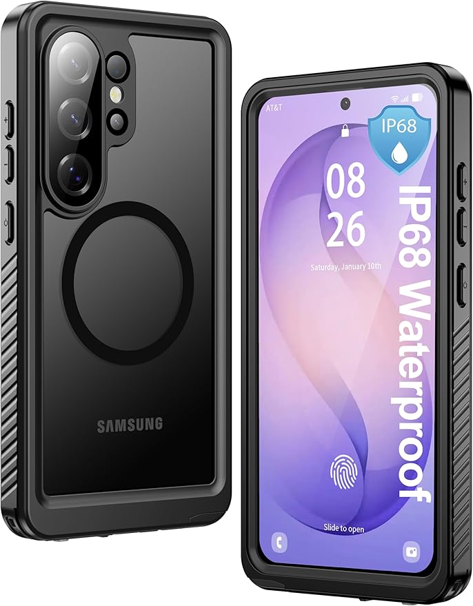 ANTSHARE IP68 Waterproof Case for Samsung Galaxy S26 Ultra [2026] - MagSafe Compatible, Built-in Screen/Lens Protector - Shockproof Full Body Protection for Swimming/Outdoor, Black-Translucent Matte