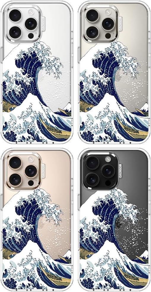 MOSNOVO Case for iPhone 16 Pro Max, [Buffertech 6.6ft Military-Grade Drop Protection] [Anti Peel Off Tech] Clear TPU Bumper Phone Case Cover Design - Great Wave