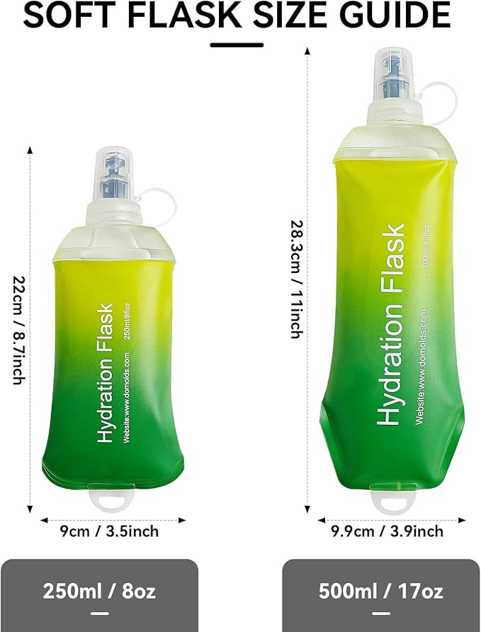 250ml Soft Flask Soft Water Bottle for Running, Hiking, Travelling, Cycling and Climbing - TPU Material - Gradient Green