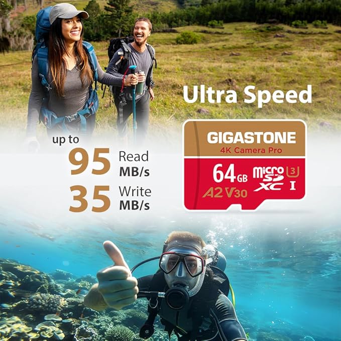 【5-Years Data Recovery】 GIGASTONE 64GB Micro SD Card 10-Pack, 4K Camera Pro, for GoPro, Security Camera, Wyze, DJI, Drone, Dash Cam, R/W up to 95/35MB/s MicroSDXC Memory Card UHS-I U3 A2 V30