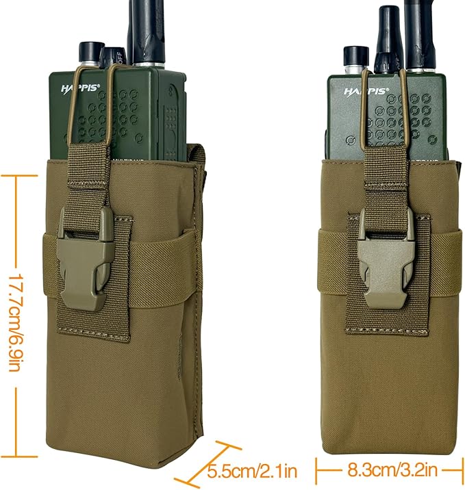 Radio Holster Walkie Talkie Pouch - 500D Nylon Molle System 3mm Bungee Storage Bag for Utility Tactical Belt Accessory Fits Standard Handset