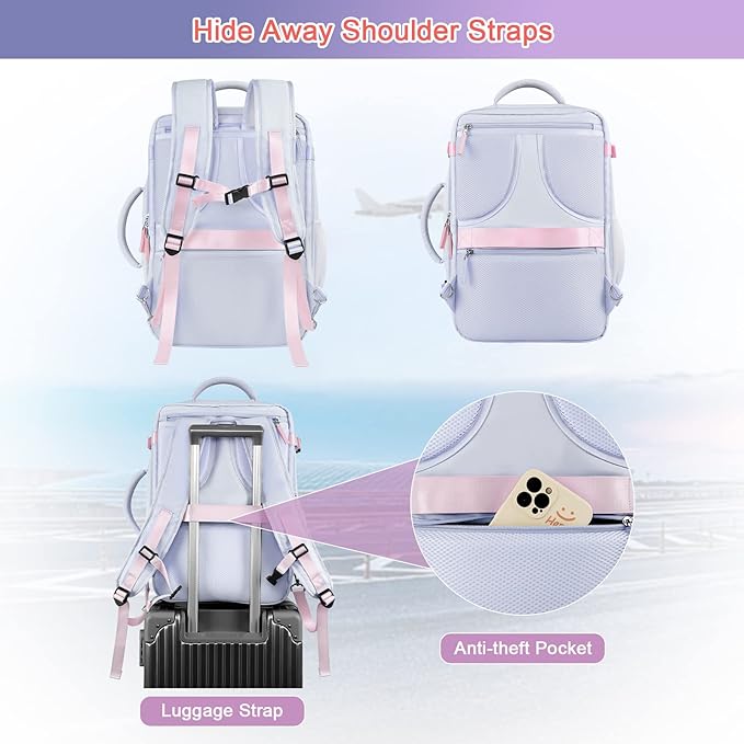 Sinaliy Carry on Backpack, Waterproof 17 Inch Laptop Backpack for Women, Flight Approved Backpack for Travel, College, Work