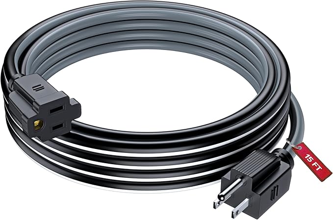Maximm 15 Ft Black, White and Gray Extension Cord, Heavy Duty 16 AWG, ETL Listed for Workshop & Outdoor Use
