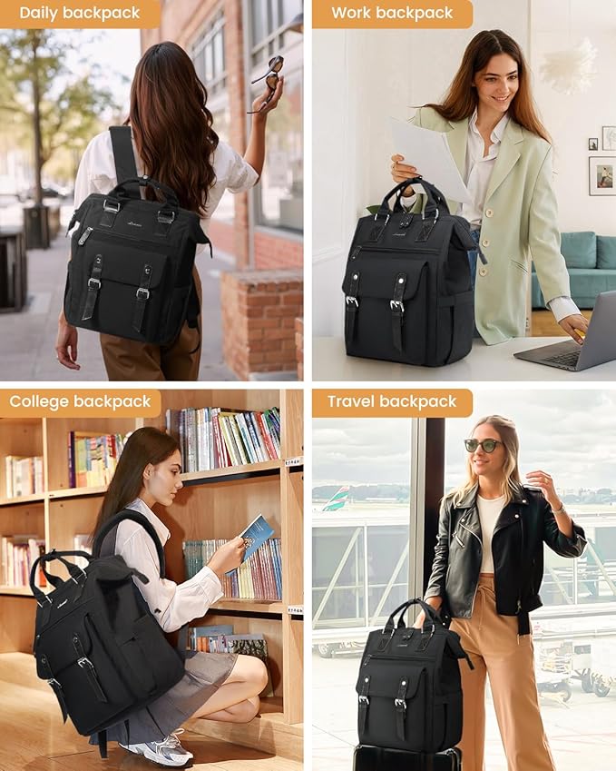 LOVEVOOK Laptop Backpack for Women, College School Backpack Student Bookbag, Teacher Work Bags Travel Backpack Purse, Business Computer Bag Commuter Nurse Bags, 15.6 Inch, Black