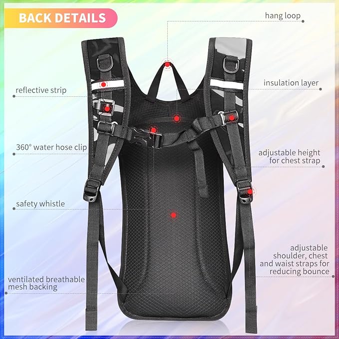 Hydration Backpack, Water Backpack with 2L Hydration Bladder, Rave Backpack Hydration Pack, Festival Essential for Raves, Hiking, Cycling, Climbing, Running, Outdoor, Camping and More
