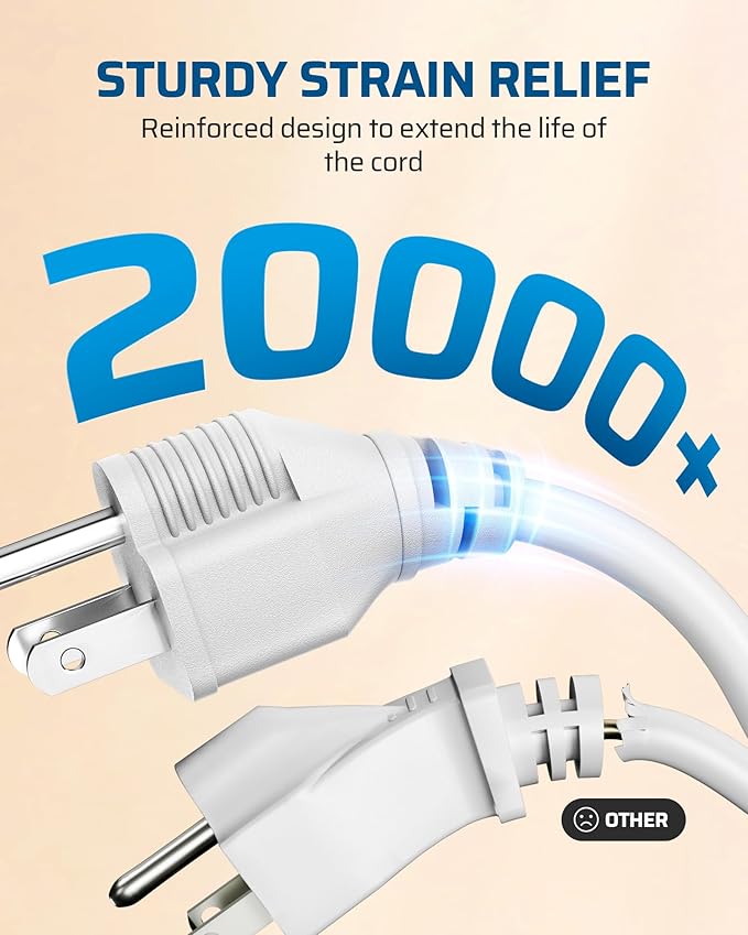 DEWENWILS 6ft Extension Cord, 16 AWG SJTW Weatherproof Power Cable for Indoor Outdoor Use, 3 Prong Grounded Outlets Plugs, ETL Listed, 2 Pack (White)