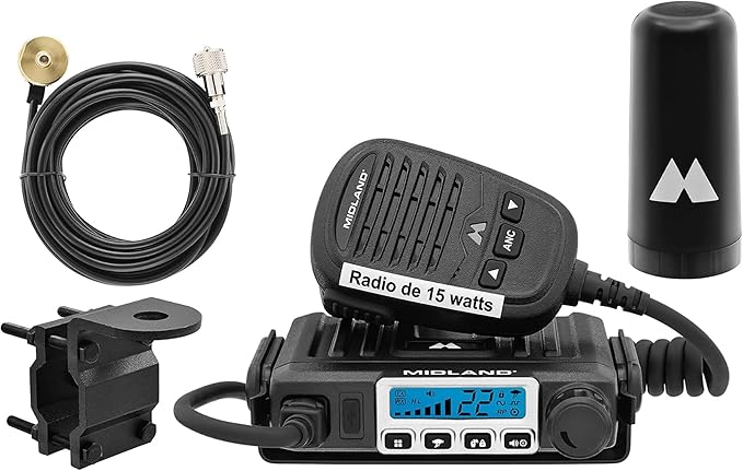Midland – MXT115AGVP3 - 15 Watt GMRS MicroMobile Two Way Radio - Off Roading Outdoor Farm Radio - Extended Range 3dB gain Ghost Antenna, Antenna Cable, Mounting Bracket - Farm Tractor Bundle