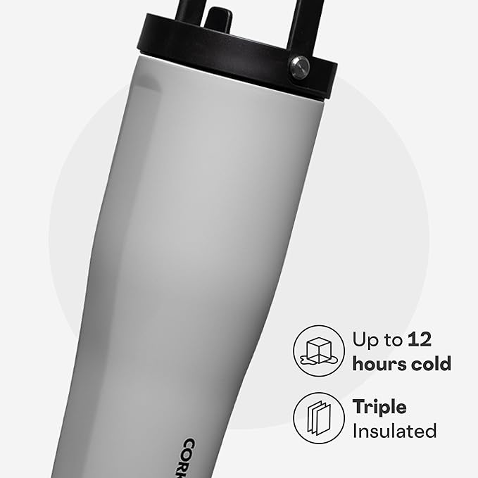 Corkcicle Go Cup XL - Leak-Proof Travel Tumbler - Triple Insulated Stainless Steel Water Bottle - Easy-Carry Handle - Summer Drinkware Gift - Keeps Drinks Ice Cold - 30 oz - River Rock
