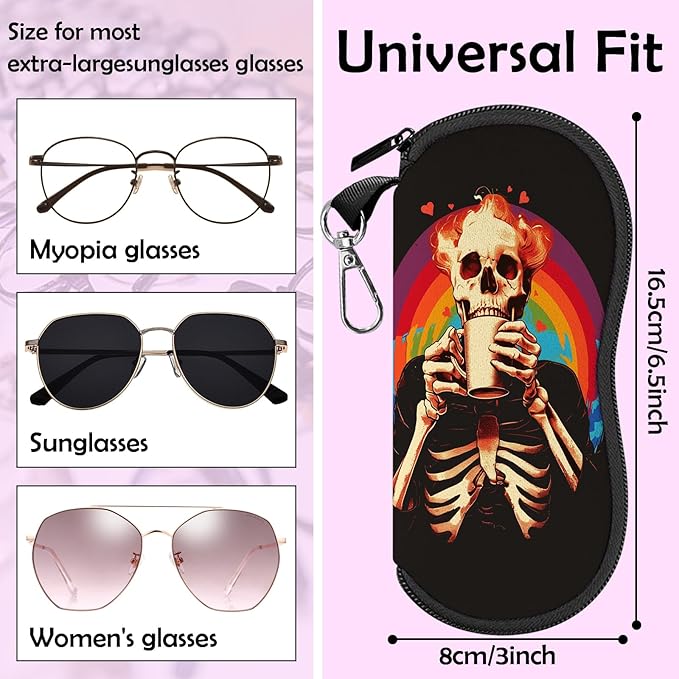 Glasses Case Sunglasses Eyeglass Soft Case Zipper Light Neoprene Pouch with Metal Belt Clip Aesthetic Cute Women Men