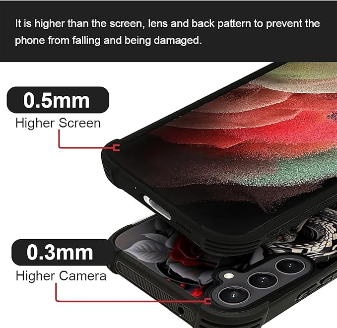 for Samsung Galaxy S23 FE Case, Entwined Rose Snake Pattern Graphic Design Girl Boy Soft Silicone Hard Acrylic Shock Protection for Samsung Galaxy S23 FE