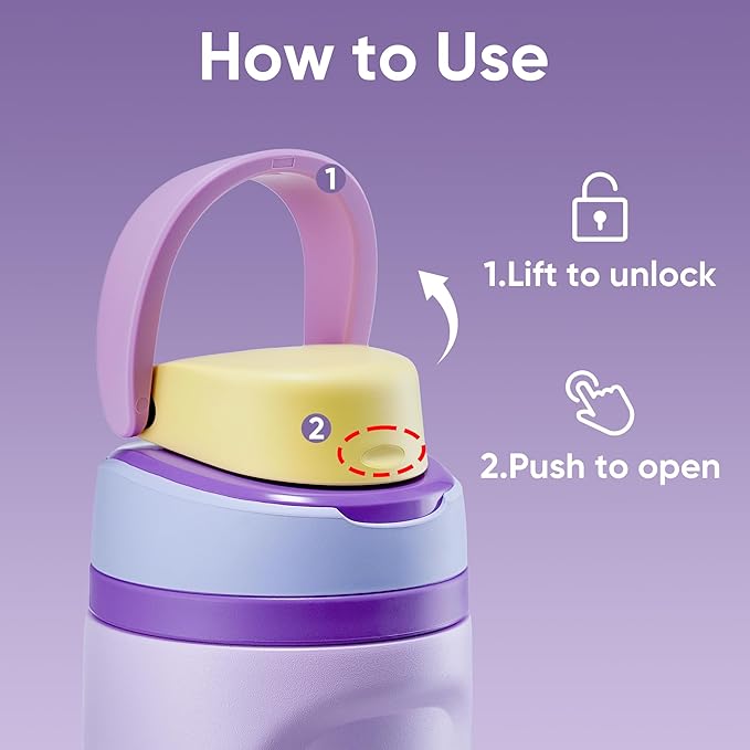 Fijinhom 16 oz Insulated Water Bottle,Stainless Steel Sports Water Bottle with Straw, Double Wall Vacuum Leak Proof, Cold for 24 Hours, BPA Free for Travel, Sport, Outdoor, Purple