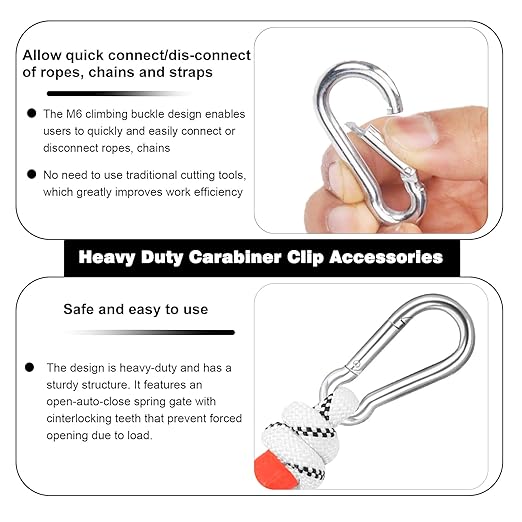 2.36'' Carabiner Clips, 1/4 Inch Heavy Duty Galvanized Steel Spring Snap Hook, Small Carabiner Clip 260LBS Holding Capacity Quick Link Clip Keychain for Hammock Dog Leash & Camping Gym(40 PCS M6)