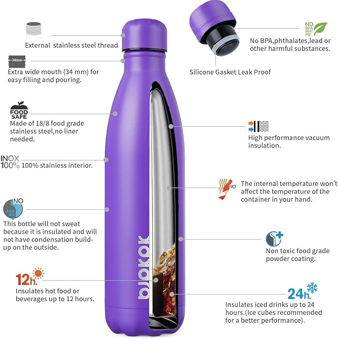 BJPKPK 25oz Insulated Stainless Steel Water Bottles Travel Sports Metal Water Bottles, Purple Cap