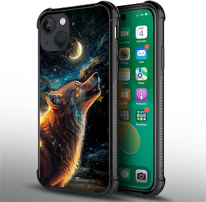 for iPhone 14 Plus Case, Star Cave Hungry Wolf Pattern Graphic Design Girl Boy Soft Silicone Hard Acrylic Shock Protection for iPhone 14 Plus