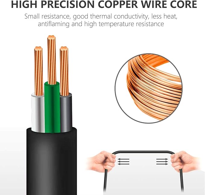 25FT 12/3 Extension Cord Heavy Duty Black 3-Outlet Indoor/Outdoor SJTW Lighted 12-Gauge Grounded Power Cable,12AWG 15 Amp, 1875 Watts，UL Listed，Safety