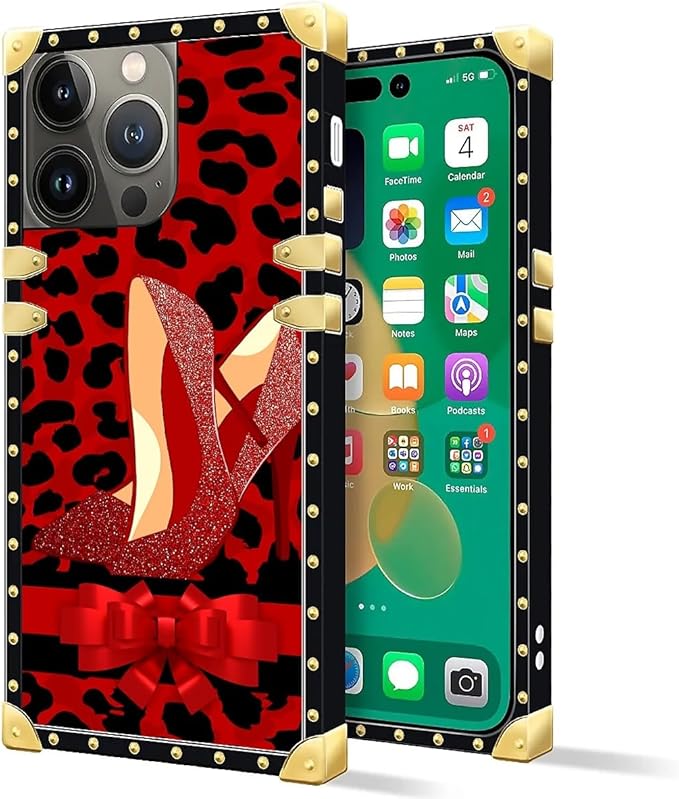 Compatible with iPhone 14 Pro Case, Elegant High Heels Luxury Golden Decoration for Girl Women Soft TPU Shockproof Protective Hard PC Back for iPhone 14 Pro