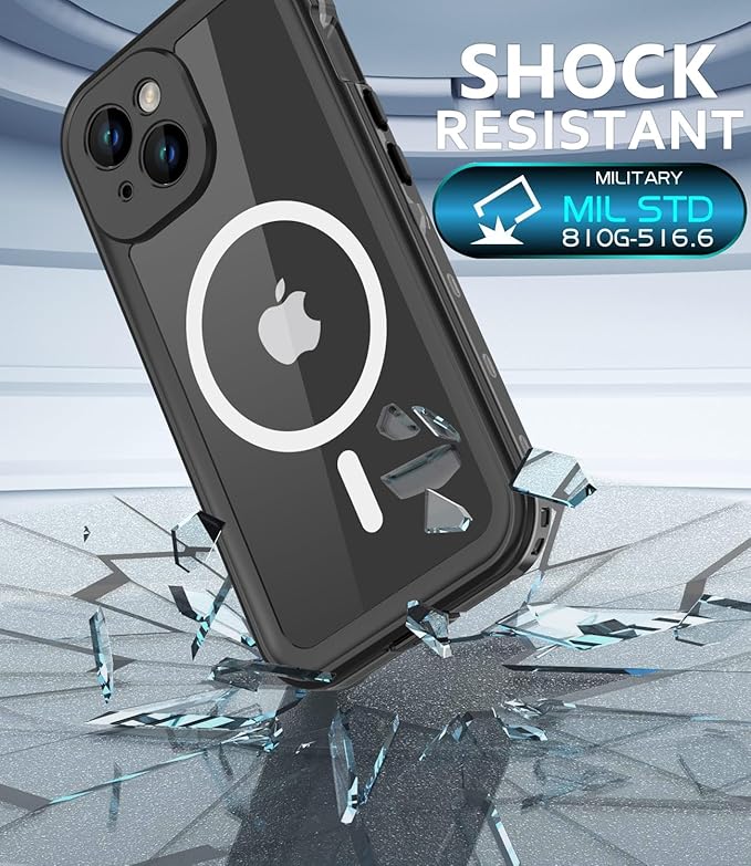 for iPhone 15 Plus Case Waterproof, [Shockproof] [Dustproof] [IP68 Waterproof] Full-Body Hard Case Built-in [Lens Screen Protection] for Diving Case (Black, for iPhone 15 Plus 6.7in)