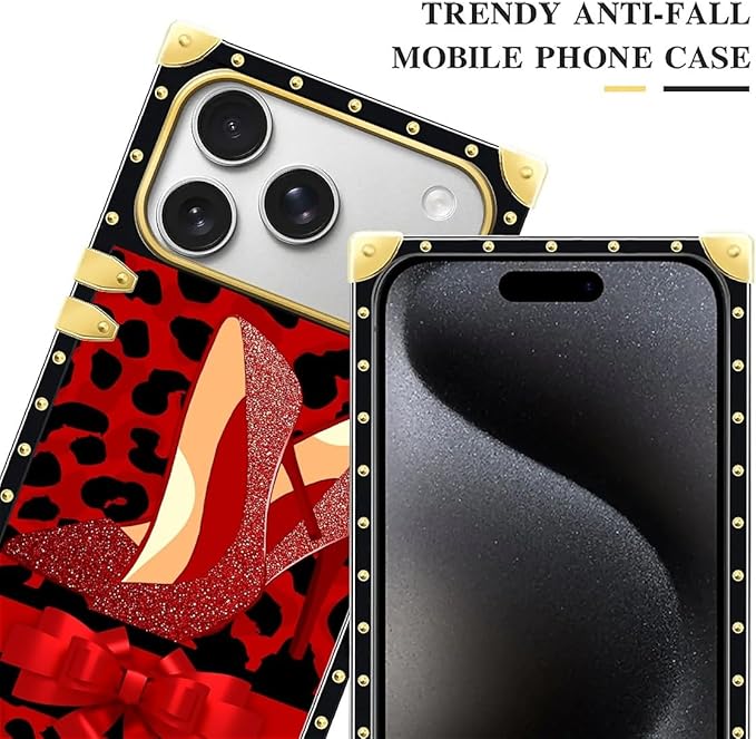 for iPhone 17 Pro Max Case Luxury Golden Decoration for Girl Women Soft TPU Shockproof Protective Hard PC Back for iPhone 17 Pro Max Crazy Pattern Elegant High Heels