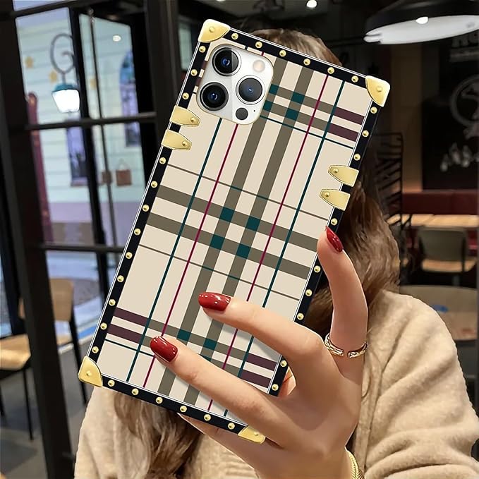Compatible with iPhone 12 12 Pro Case, Black Red Beige Stripes Luxury Golden Decoration for Girl Women Soft TPU Shockproof Protective Hard PC Back for iPhone 12 12 Pro