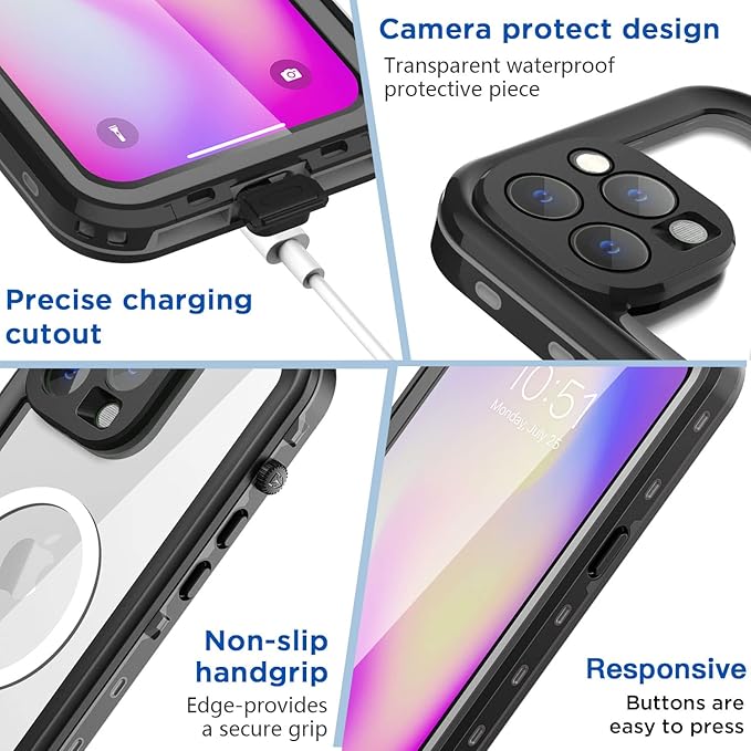 AICase for iPhone 14 Pro Case Waterproof, Compatible with Magsafe Magnetic Protective iPhone 14 Pro Phone Case, Water Proof Mag Safe Magnet Shockproof Full Body Clear with Screen Protector