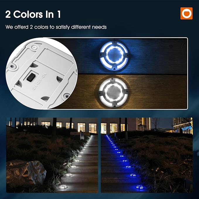 addlon Solar Dock Lights Outdoor 1 Pack, 2 Color Modes LED Deck Marine Waterproof Driveway Marker Lights for Step Sidewalk Stair Garden Pathway Walkway Yard (Blue Light/Cool White)