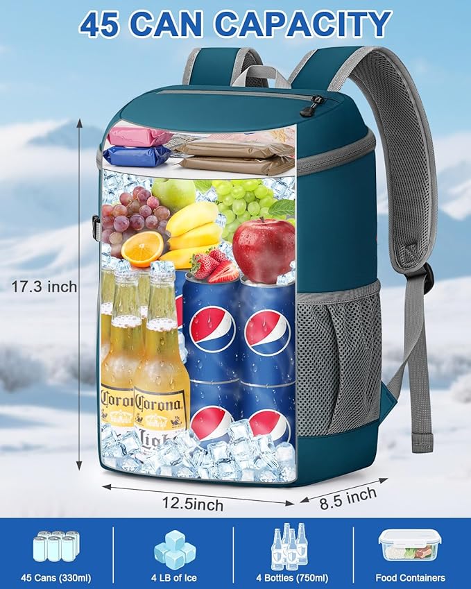 Pritent Cooler Backpack for Men Women Insulated Waterproof Backpack Cooler Leak Proof Cooler Bag Lightweight Lunch Backpack for Camping Beach Travel Picnic