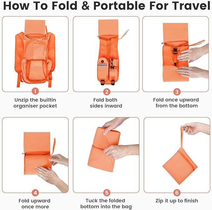 Small Hiking Backpack 15L- Lightweight Packable Foldable Backpack for Travel Camping Outdoor Commute, Compact Rucksack for Women Men(Orange)