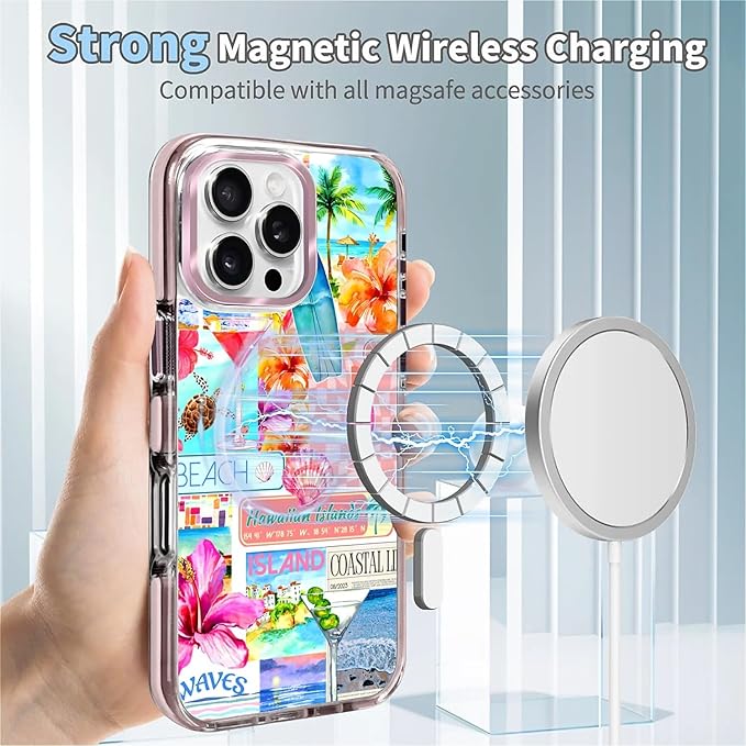 Case for iPhone 16 Pro Max,[Compatible with MagSafe],Coastal Beach Cover Coquette Collage Phone Case Design，for Women Girls Magnetic Clear Cover - Slim, Sleek, & Shockproof Protection