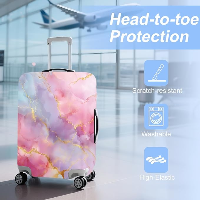 ANNA QUEEN Pink Marble Travel Luggage Cover -Stretchable Airplane Suitcase Protector Sleeve,Universal Washable Fit for 28-30 Inch Checked Baggage,Water Resistant Durable Luggage Protector