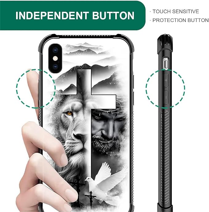 for iPhone Xs Max Case, Lion Cross Jesus Christ Dove Pattern Graphic Design Girl Boy Soft Silicone Hard Acrylic Shock Protection for iPhone Xs Max