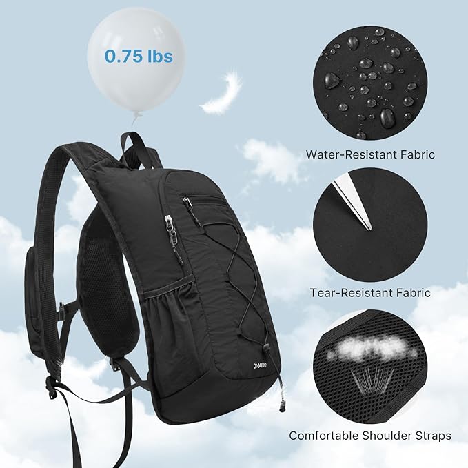 G4Free 20L Hiking Backpack Lightweight Daypack with Phone Pocket Small Packable Foldable Hiking Bag for Women Men, Black