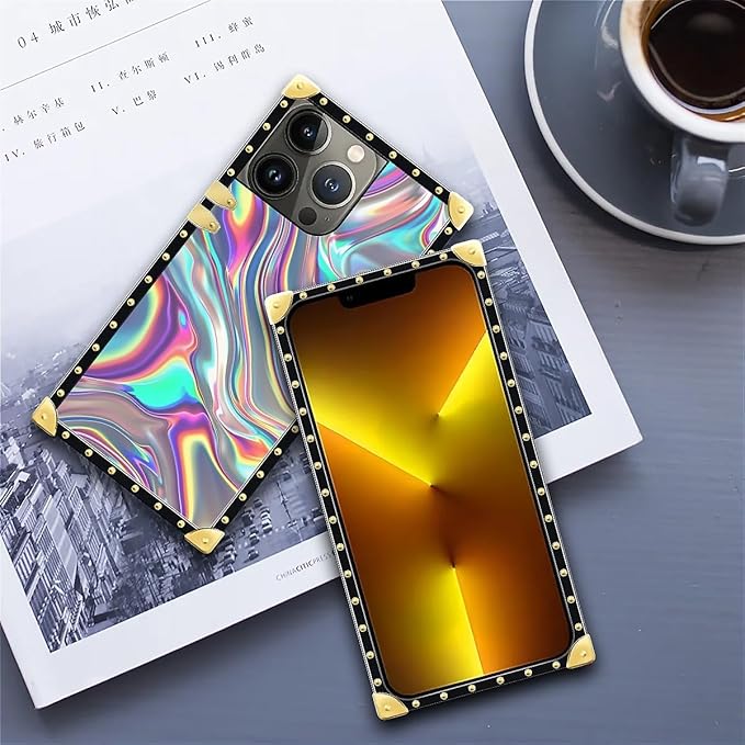 Compatible with iPhone 13 Pro Case, Holographic Abstract Iridescent Textures Luxury Golden Decoration for Girl Women Soft TPU Shockproof Protective Hard PC Back for iPhone 13 Pro