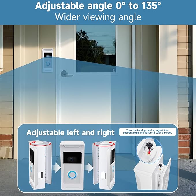 Anti-Theft Video Doorbell Mount Compatible with Ring/Blink Wireless Camera Doorbell, Adjustable Angle Mount No-Drill Battery Doorbell Bracket for Houses, Apartments, Businesses（White