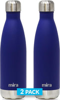 MIRA 2 Pack 17 oz Insulated Water Bottle - Stainless Steel Cola Shape Thermo - Double Wall Hot & Cold Flask (24Hr Cold/12Hr Hot) - Matte Blue