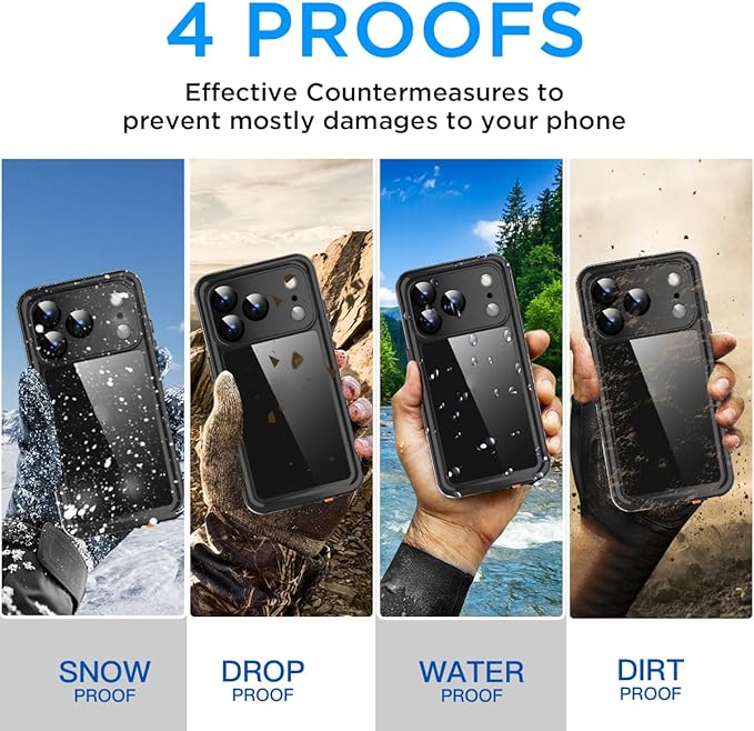 AICase Compatible with iPhone 17 Pro Max Case Waterproof, Clear Water Proof Built-in Screen Protector Shockproof Dustproof Snowproof Full Body Rugged Underwater Phone Case with Lanyard